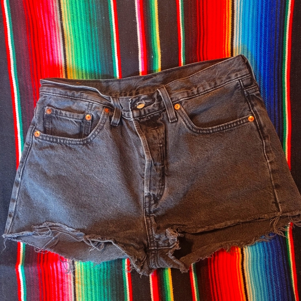 Black Levi's Cotton Jean Cut off 501 Shorts